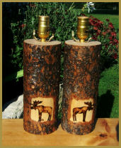Wood-Burned Moose Lamps