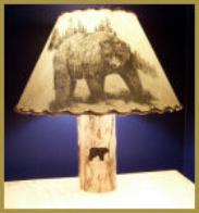 Wood-Burned Bear Lamp w/ Shade: Skip-peeled